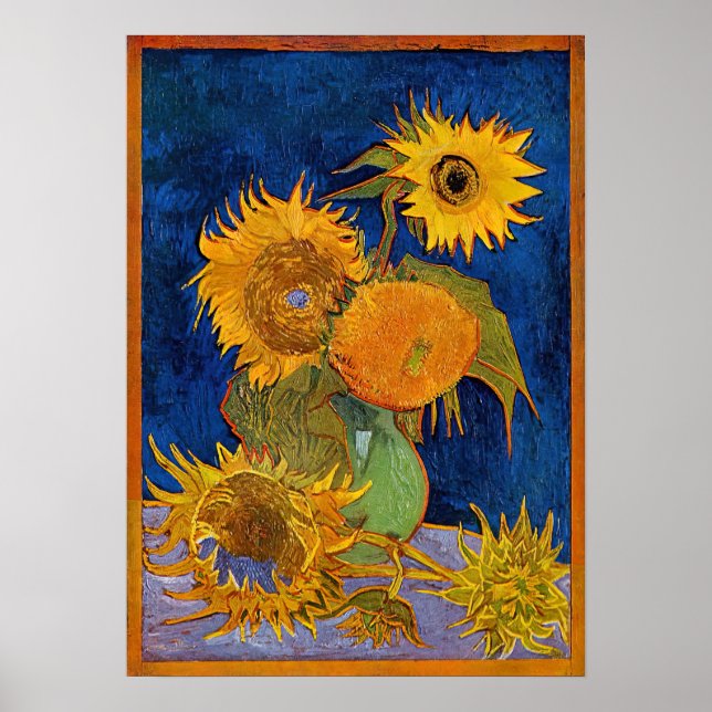 Póster Vincent van Gogh - Vase con cinco girasoles (Frente)