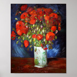 Póster Vincent Van Gogh Vase con el Bella Artes Red Poppi