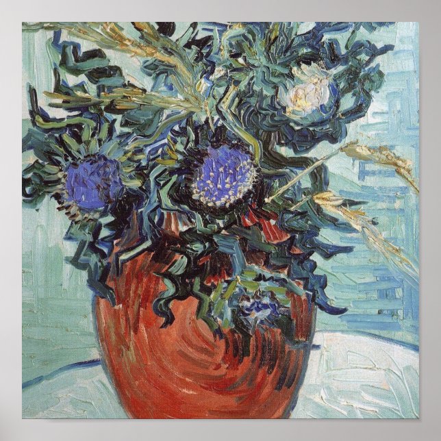 Póster Vincent Van Gogh - Vase con flores y silbatos, (Frente)