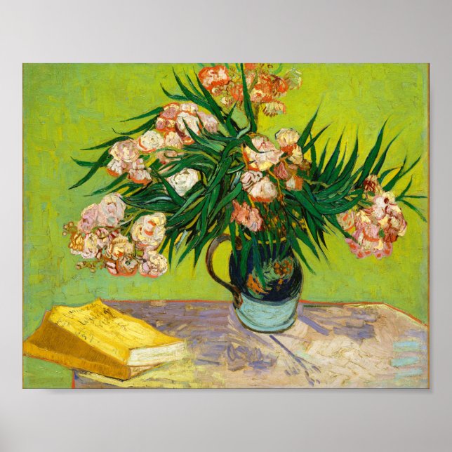 Póster Vincent Van Gogh Vase Con Oleanders Y Libros (Frente)