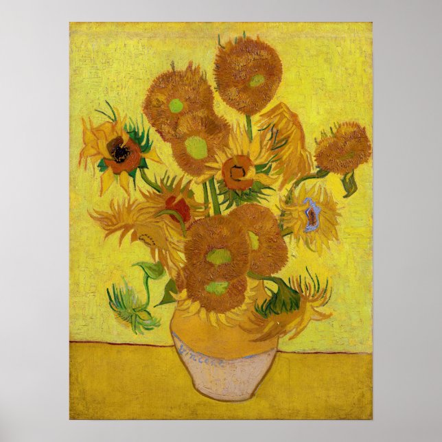 Póster Vincent van Gogh - Vase con quince girasoles (Frente)