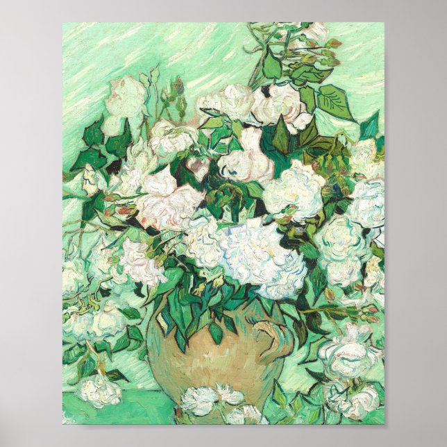 Póster Vincent Van Gogh Vase Con Rosas Rosa (Frente)