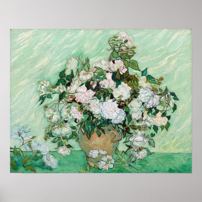 Póster Vincent van Gogh Vase con rosas rosas rosas rosas (Frente)