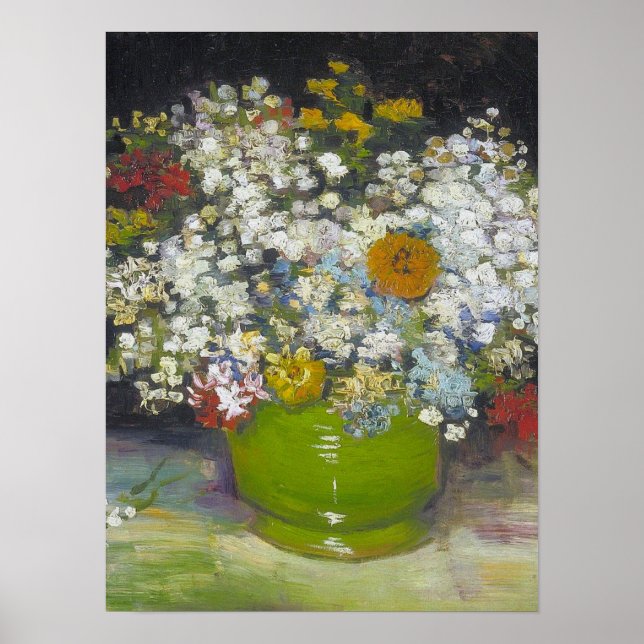 Póster Vincent Van Gogh - Vase con Zinnias (Frente)
