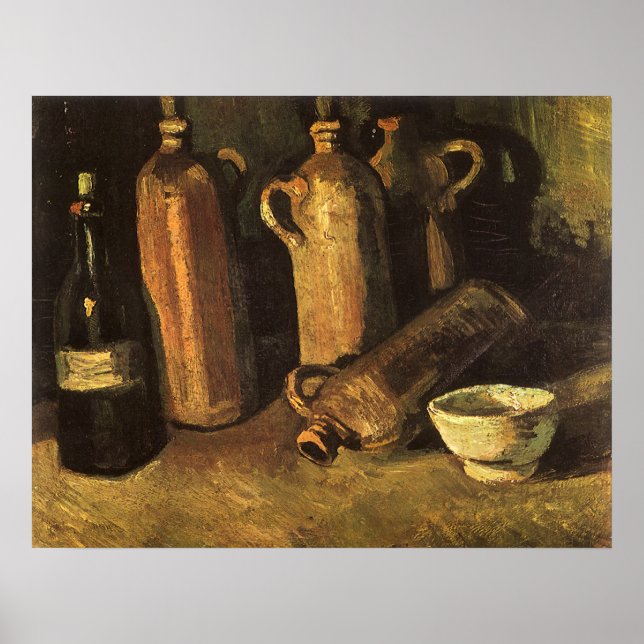 Póster Vincent van Gogh - Vida fija con 4 botellas de pie (Frente)
