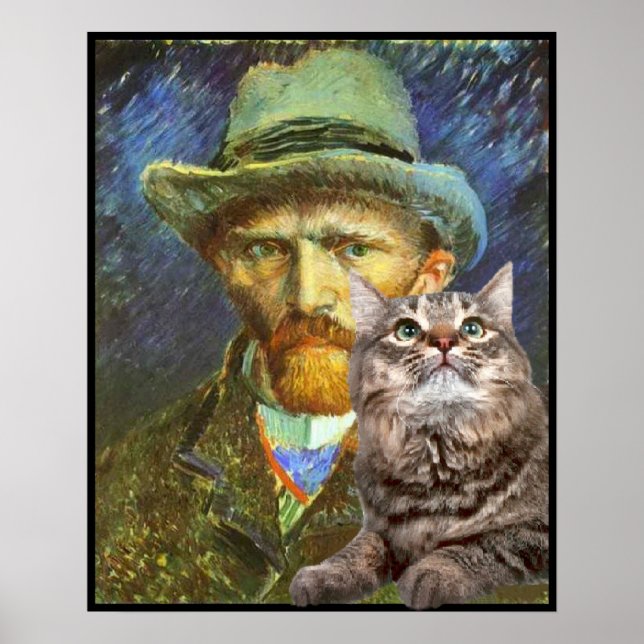 Póster Vincent van Gogh y su gato (Frente)