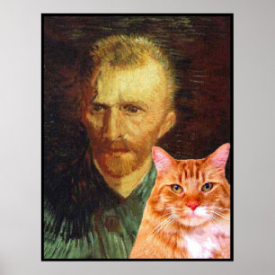 Póster Vincent van Gogh y su gato de tabby rojo