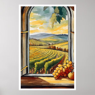 Póster Viñedo a través de un Poster de ventana otoño/otoñ