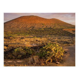 Póster Viñedo Volcánico y Caldera de Lanzarote al Atardec