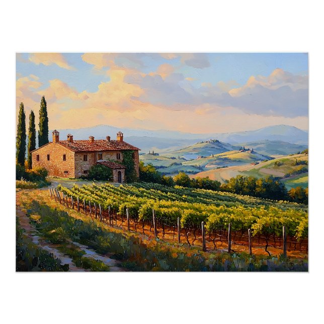 Póster Viñedos dorados de la Toscana: Un campo rústico (Anverso)