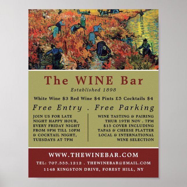 Póster Viñedos Rojos, Van Gogh, Wine Bar/Winery (Frente)