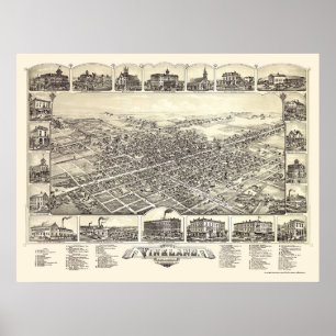 Póster Vineland, Mapa Panorámico de NJ - 1885