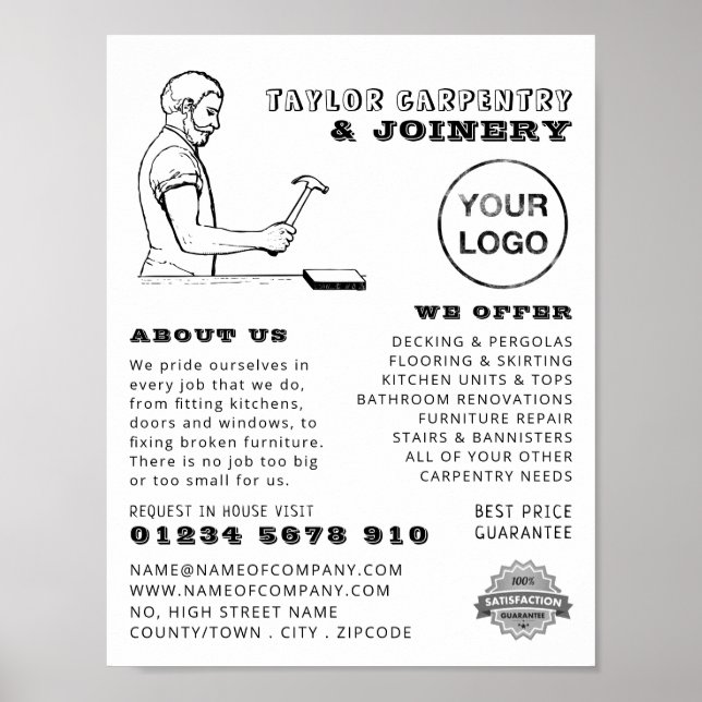 Póster Viñero, carpintería, publicidad de carpintero (Frente)