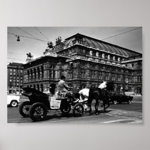 Póster Viñeta Austria Viena Fiaker Staatsoper ópera