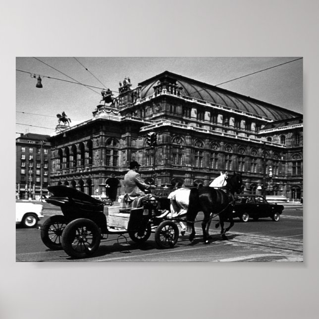 Póster Viñeta Austria Viena Fiaker Staatsoper ópera (Frente)
