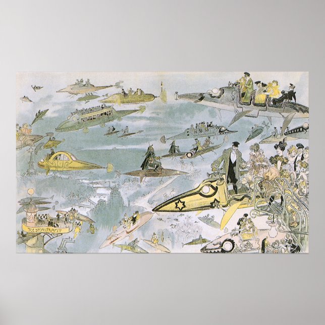 Póster Viñeta Ciencia Ficción Carros Futuristas, taxis (Frente)