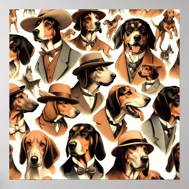 Póster Viñeta Coonhound Perro sin soldadura (Frente)