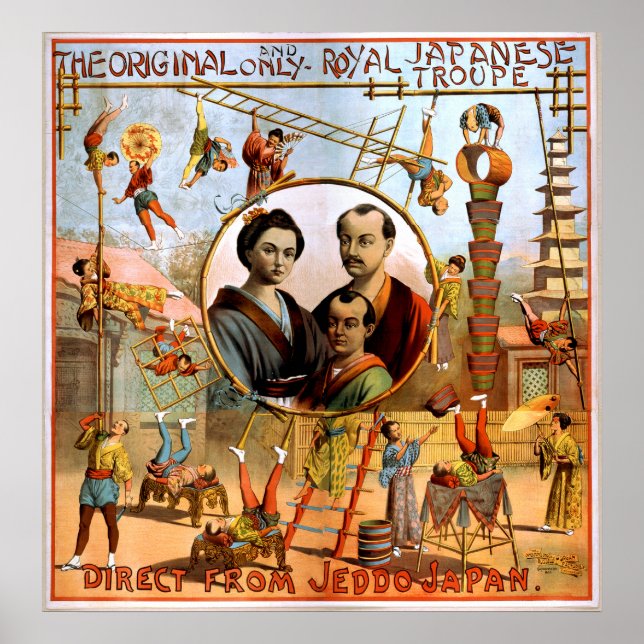 Póster Viñeta de circo 1892 del Real Grupo Japonés (Frente)