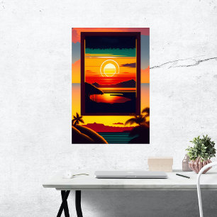 Póster Viñeta de Hawai colorida