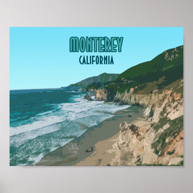 Póster Viñeta de la Costa del Pacífico de Monterey (Frente)