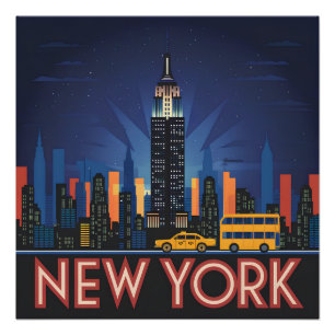 Póster Viñeta de los Estados Unidos de Nueva York