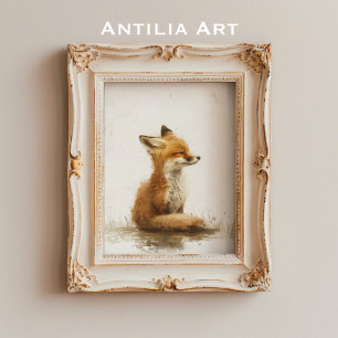 Póster Viñeta Fox pintando el animal de Woodland