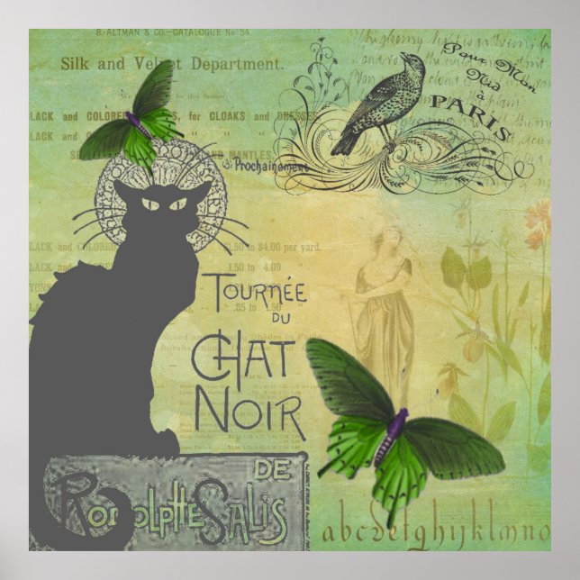 Póster Viñeta gira por París por Chat Noir Collage (Frente)