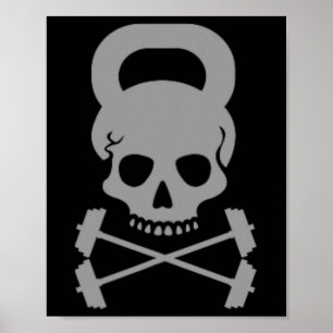 Póster Viñeta Kettlebell Fitness Skull Designer