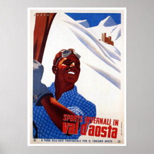 Póster Viñeta retro de esquí italiano de invierno