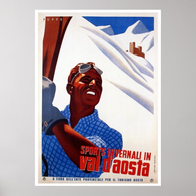 Póster Viñeta retro de esquí italiano de invierno (Frente)