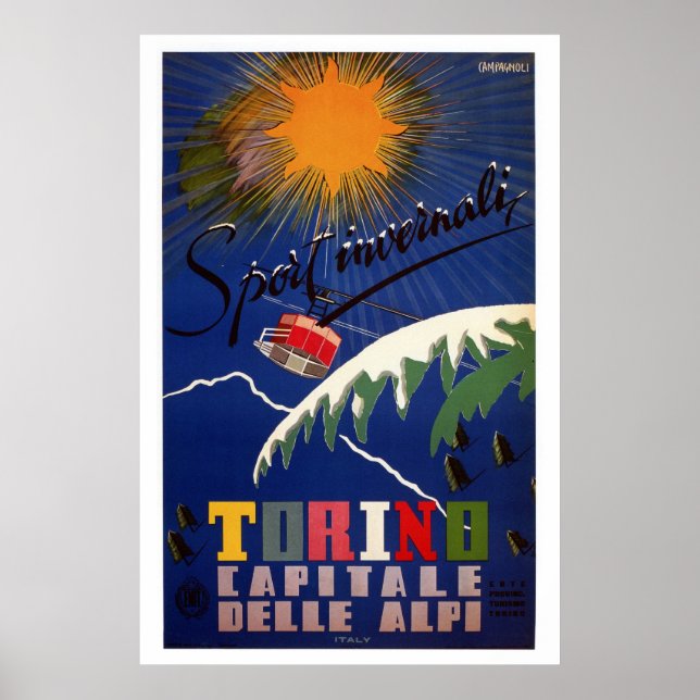 Póster Viñeta retro turista deportes de invierno viajes i (Frente)