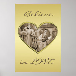 Póster Viñeta Romance, hombre y mujer, oro