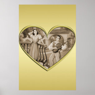 Póster Viñeta Romance, hombre y mujer, oro