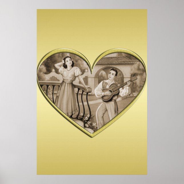 Póster Viñeta Romance, hombre y mujer, oro (Frente)