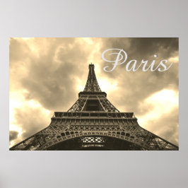 Póster Viñeta Sepia Eiffel Torre París Amor romántico
