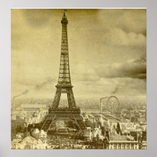 Póster Viñeta Torre Eifel Paris Francia Stereoview 1889