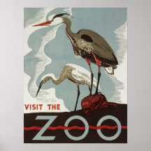 Viñeta visita el zoológico poster con grúa de pája