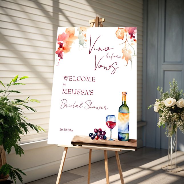 Póster Vino antes de los votos Bodega bienvenida con duch (Vino before vows winery bridal shower welcome sign poster template wine bridal shower entrance decor)