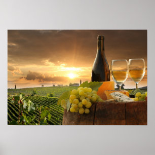 Póster Vino Blanco Con Barril En Viñetería En Chianti