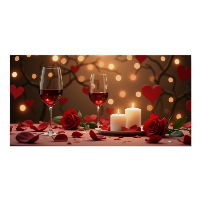 Póster Vino con velas románticas (Anverso)
