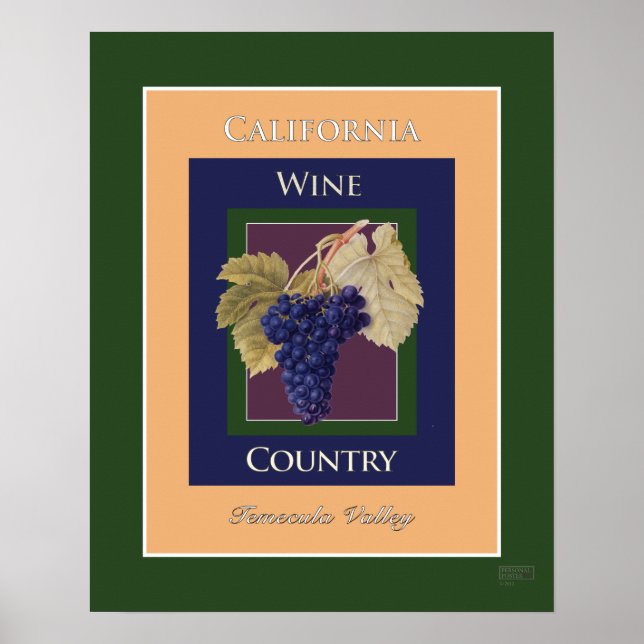 Póster Vino de California, Valle de Temecula (Frente)