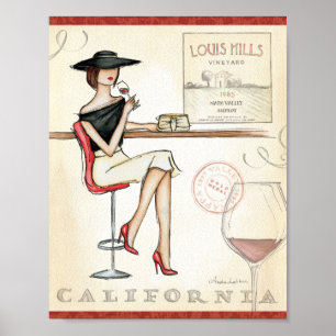Póster Vino de consumición de la mujer de moda