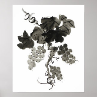 Póster Vino de uva, sumi-e