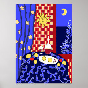 Póster Vino de vida de la noche azul inspirado en Matisse