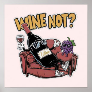 Póster Vino Divertido y Uvas