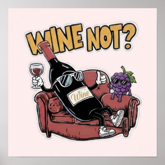 Póster Vino Divertido y Uvas (Frente)