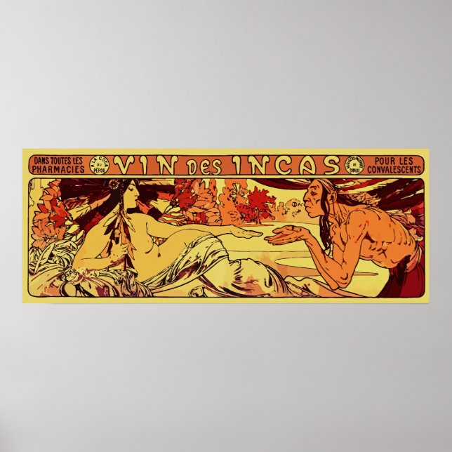 Póster Vino inca Alphonse Mucha rehacer horizontal (Frente)