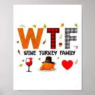 Póster Vino Loco Pavo Familia Búfalo Pagó Día de Acción d