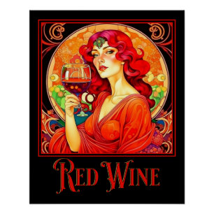 Póster Vino rojo Art Nouveau