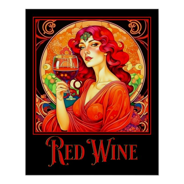 Póster Vino rojo Art Nouveau (Anverso)